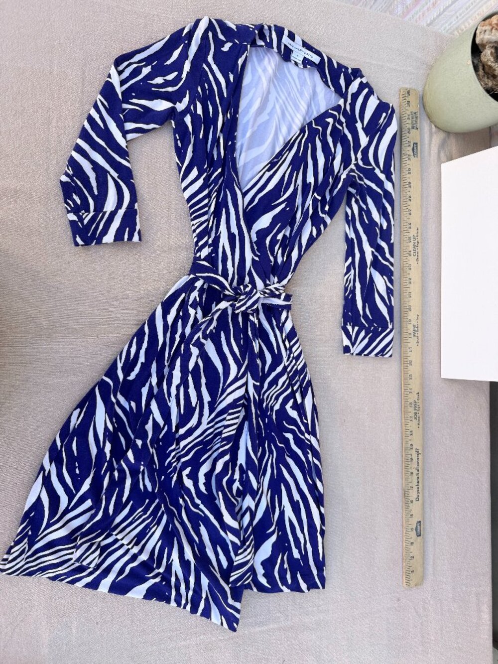 DVF Zebra Print Wrap Dress Blue White Size 0